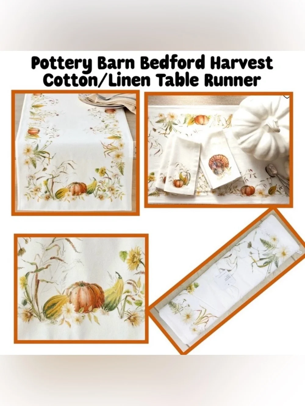 Pottery Barn Bedford Harvest Cotton/Linen Table Runner